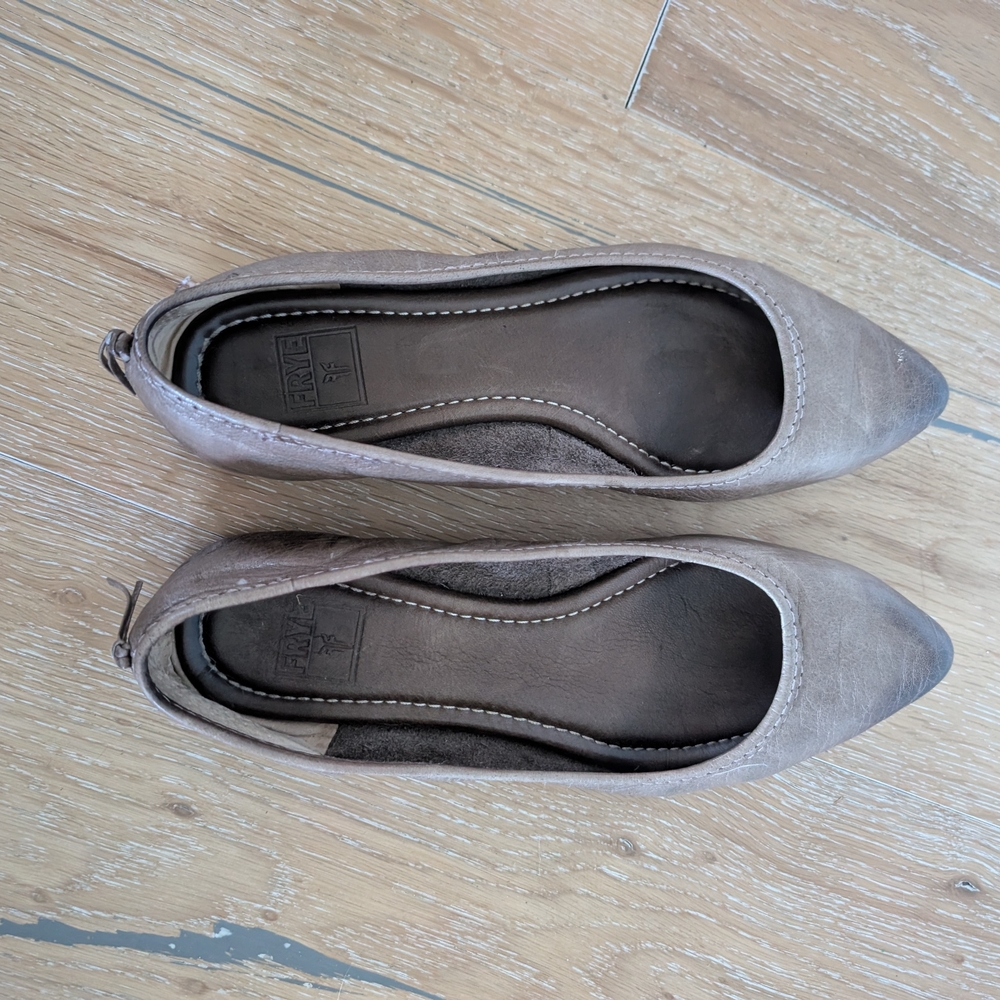Frye Taupe Pointed-Toe Leather Flats